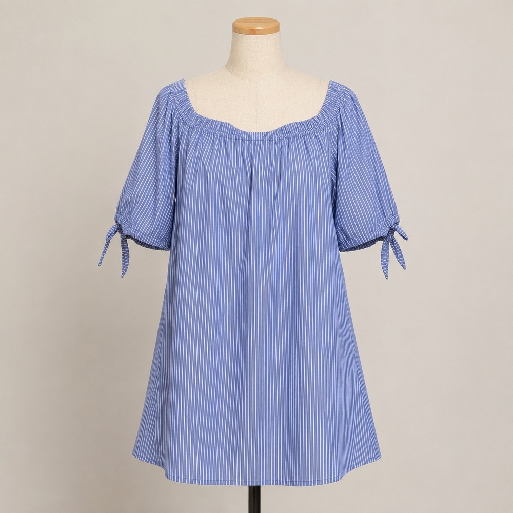 Chloe + Rene‎ Striped Mini Dress Womens Large Blue White Excellent Coastal Boho